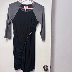 Laundry by Design Black Dress with Gray Raglan Sleeves and Side Ruched Detail